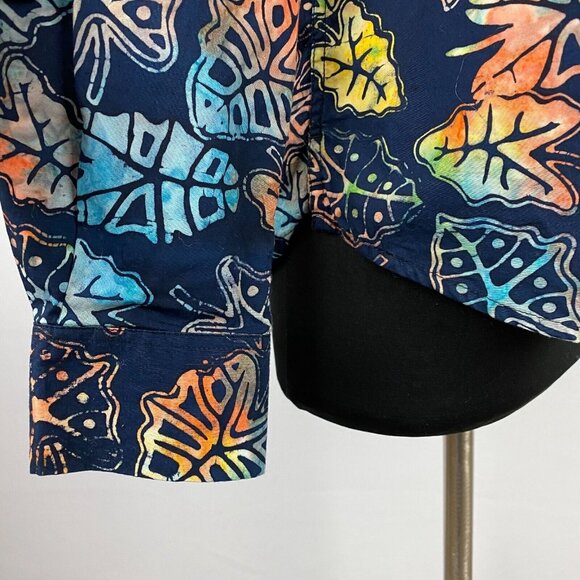 Pete Huntington Shirt Womens Button Down Multicolor Tribal Leaf Print Travel L - Picture 4 of 8